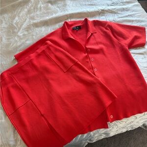 Hanifa Robyn Set: Red Button-Up Shirt and Skirt Set